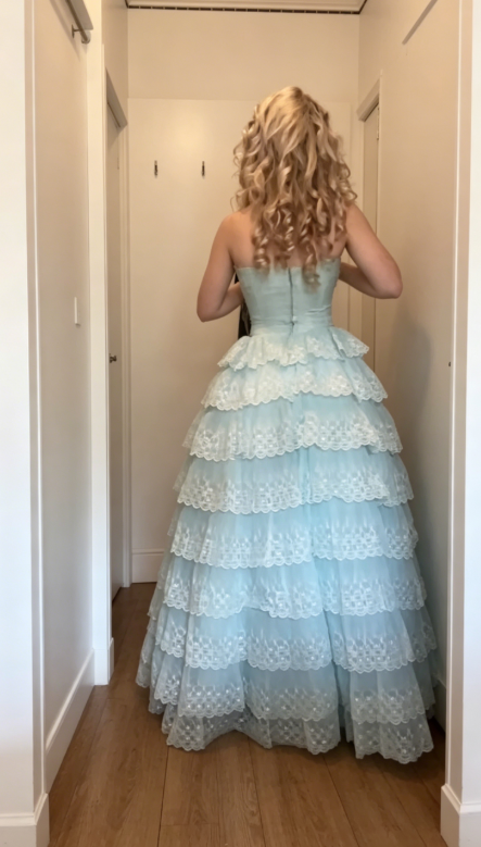 Elegant Strapless A-Line Tulle Long Evening Dress Tiffany Blue Prom Dress DP05641