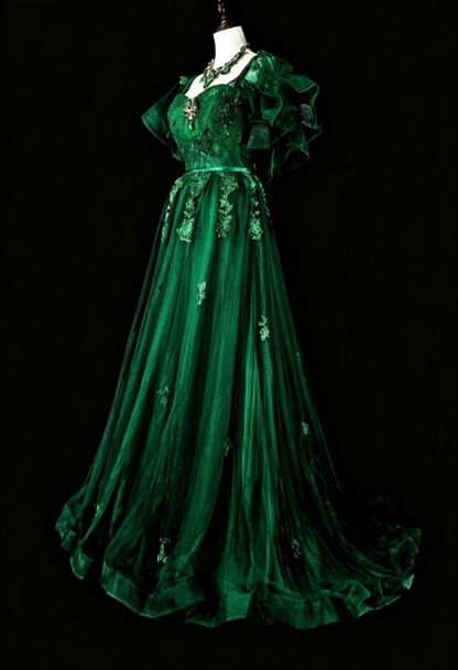 Gorgeous A-Line Quinceanera Dress Tulle Appliques Long Green Sweet 16 Dress DP05646