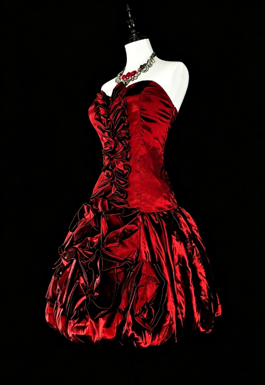 Mignonne Robe Courte de Bal A-ligne en Satin Sans Bretelles, Robe d'Anniversaire sans Manches, Robe de Cocktail Bourgogne DP05650