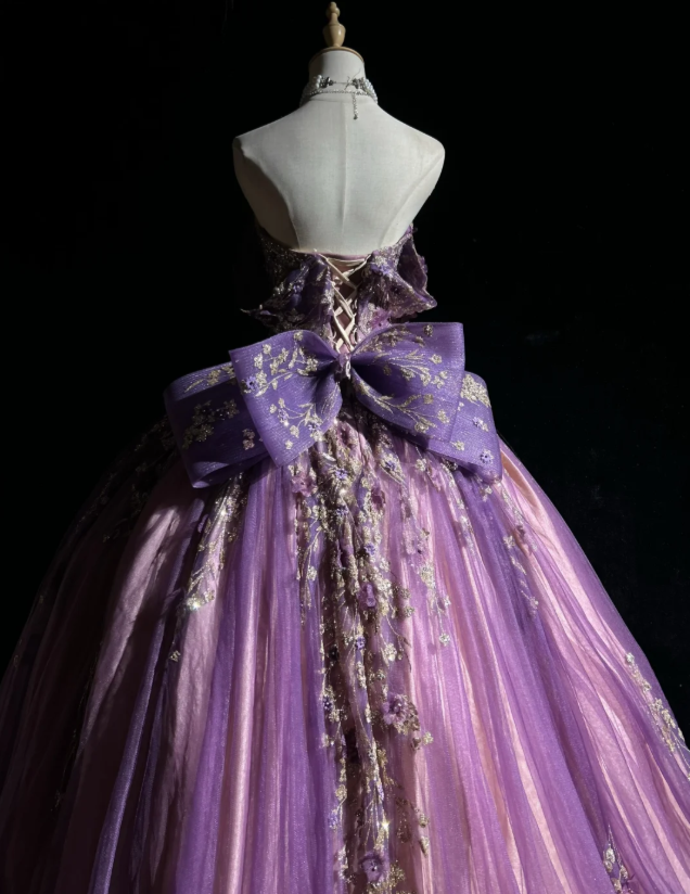 Gorgeous Off-shoulder A-Line Quinceanera Dress Tulle Applique Long Purple Sweet 16 Dress  DP05651