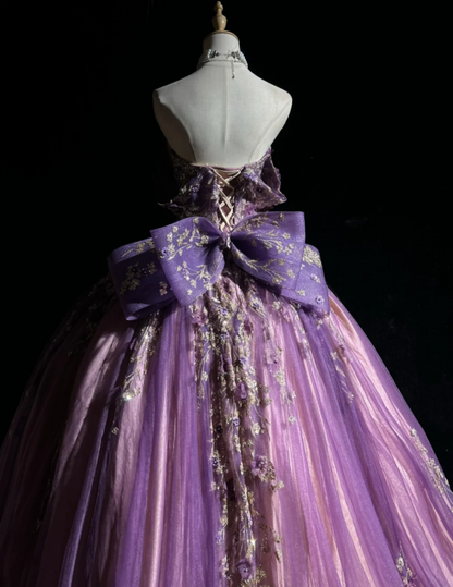 Gorgeous Off-shoulder A-Line Quinceanera Dress Tulle Applique Long Purple Sweet 16 Dress  DP05651