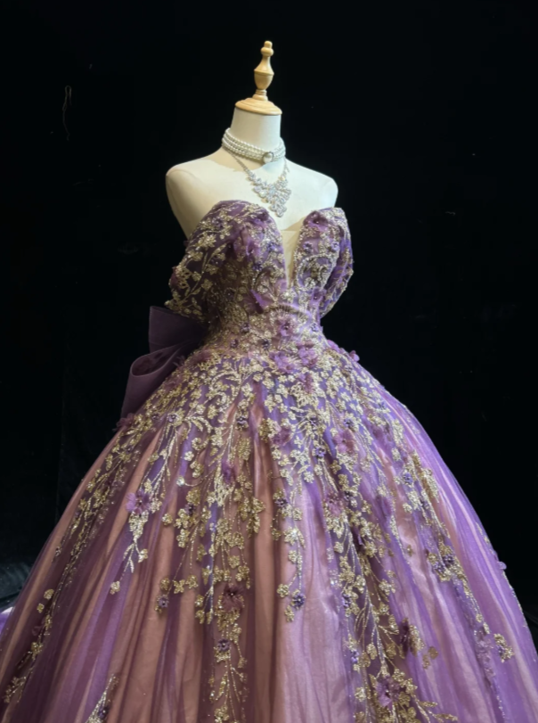 Gorgeous Off-shoulder A-Line Quinceanera Dress Tulle Applique Long Purple Sweet 16 Dress  DP05651