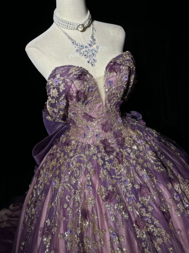 Gorgeous Off-shoulder A-Line Quinceanera Dress Tulle Applique Long Purple Sweet 16 Dress  DP05651