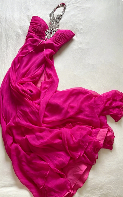 Gorgeous Halter Sheath Chiffon Long Evening Dress Hot Pink Prom Dress DP05662
