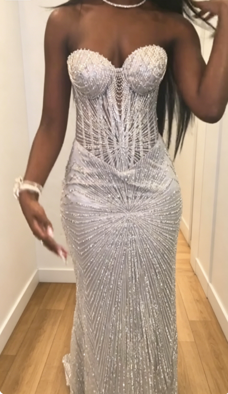 Gorgeous Sweetheart Sheath Satin Long Evening Dress Silver Prom Dress DP05665