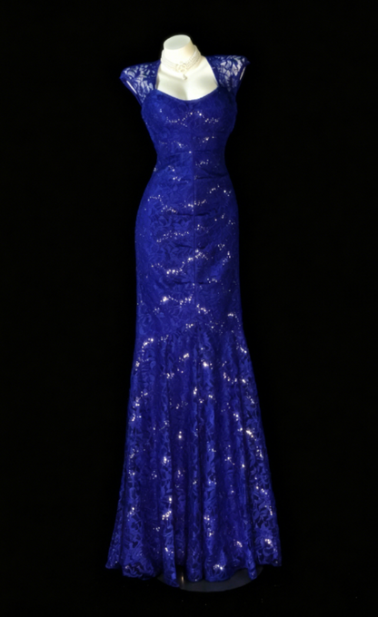 Gorgeous Sweetheart Sheath Lace Long Evening Dress Blue Prom Dress DP05669
