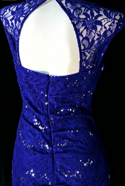 Gorgeous Sweetheart Sheath Lace Long Evening Dress Blue Prom Dress DP05669