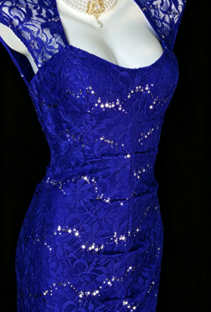 Gorgeous Sweetheart Sheath Lace Long Evening Dress Blue Prom Dress DP05669