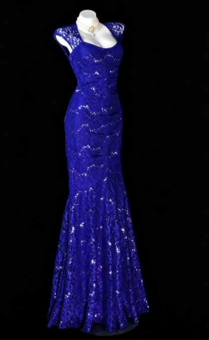 Gorgeous Sweetheart Sheath Lace Long Evening Dress Blue Prom Dress DP05669