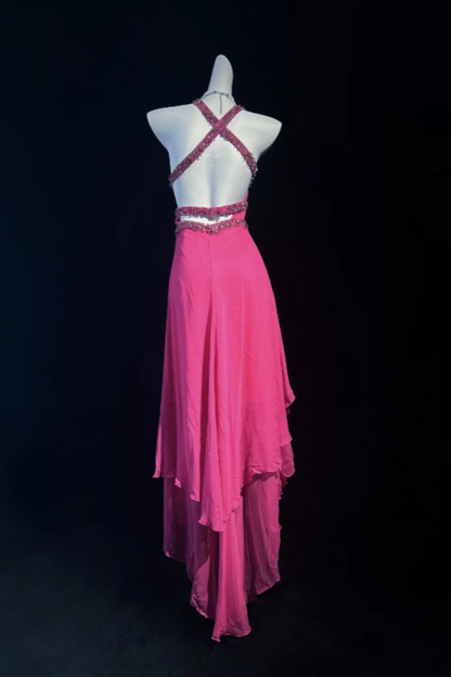 Chic Halter Sheath Chiffon Long Evening Dress Pink Prom Dress DP05670