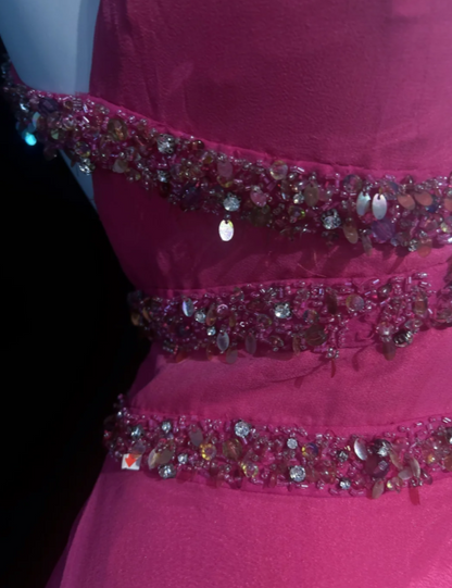 Chic Halter Sheath Chiffon Long Evening Dress Pink Prom Dress DP05670
