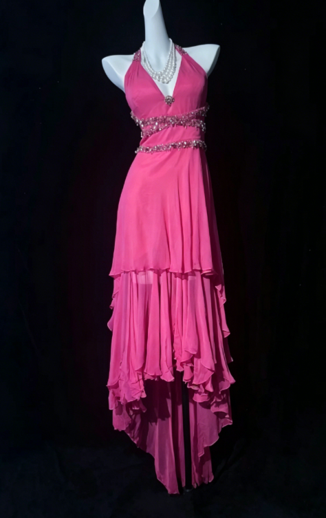 Chic Halter Sheath Chiffon Long Evening Dress Pink Prom Dress DP05670