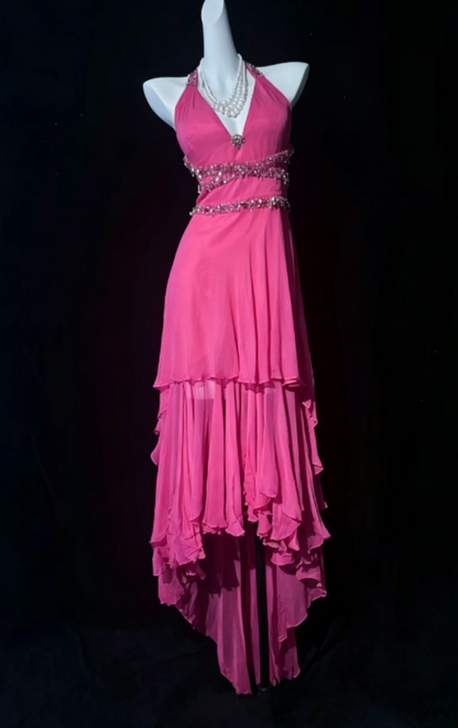 Chic Halter Sheath Chiffon Long Evening Dress Pink Prom Dress DP05670
