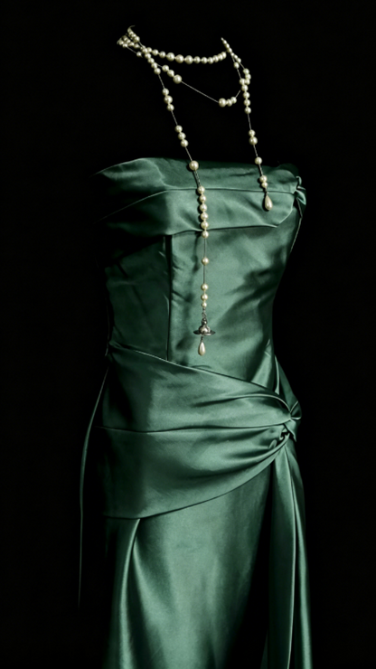 Simple Strapless Sheath Satin Long Evening Dress Green Prom Dress DP05689