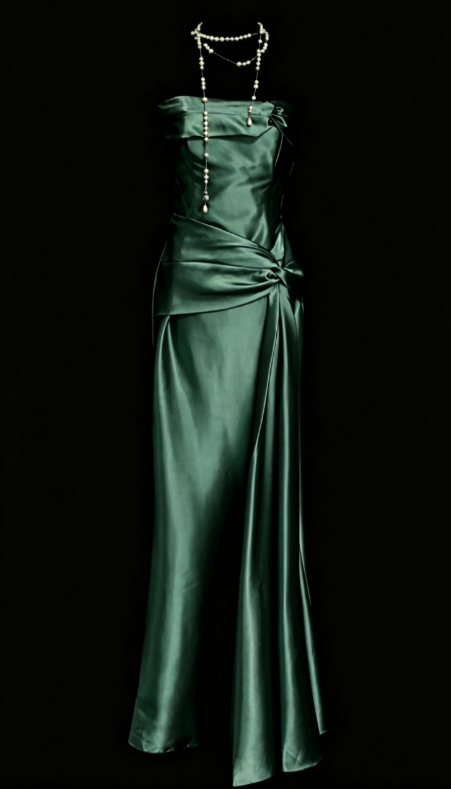 Simple Strapless Sheath Satin Long Evening Dress Green Prom Dress DP05689
