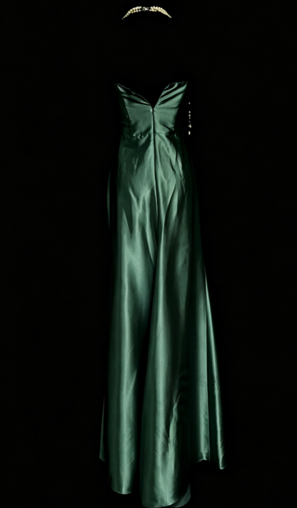 Simple Strapless Sheath Satin Long Evening Dress Green Prom Dress DP05689