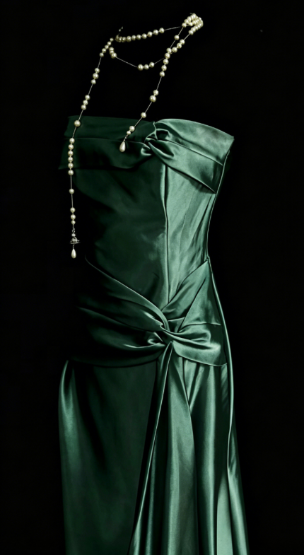 Simple Strapless Sheath Satin Long Evening Dress Green Prom Dress DP05689