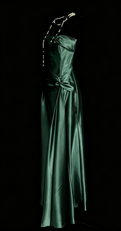 Simple Strapless Sheath Satin Long Evening Dress Green Prom Dress DP05689