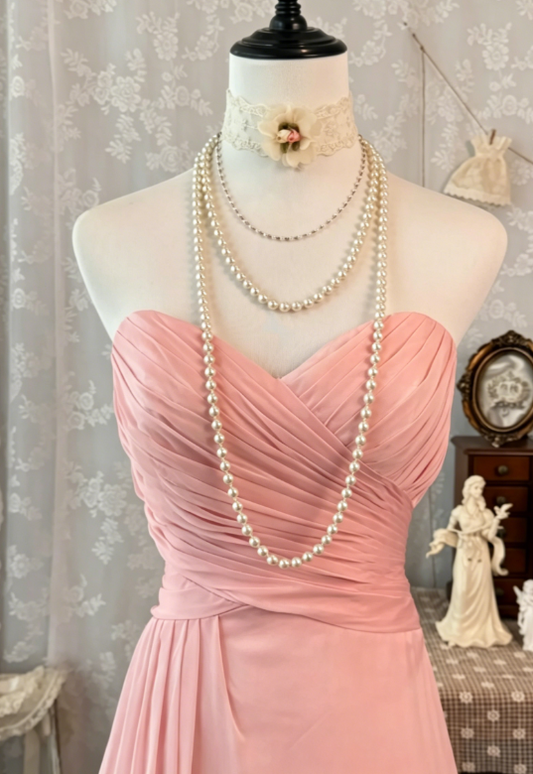 Elegant Pink Prom Dress Sweetheart Sheath Chiffon Long Evening Dress DP05697