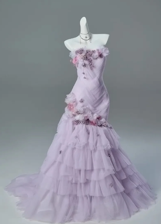 Gorgeous Strapless Sheath Quinceanera Dress Tulle Applique Purple Sweet 16 Dress DP05709