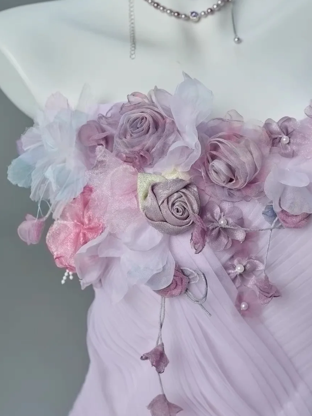 Gorgeous Strapless Sheath Quinceanera Dress Tulle Applique Purple Sweet 16 Dress DP05709