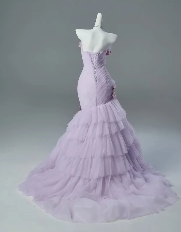 Gorgeous Strapless Sheath Quinceanera Dress Tulle Applique Purple Sweet 16 Dress DP05709