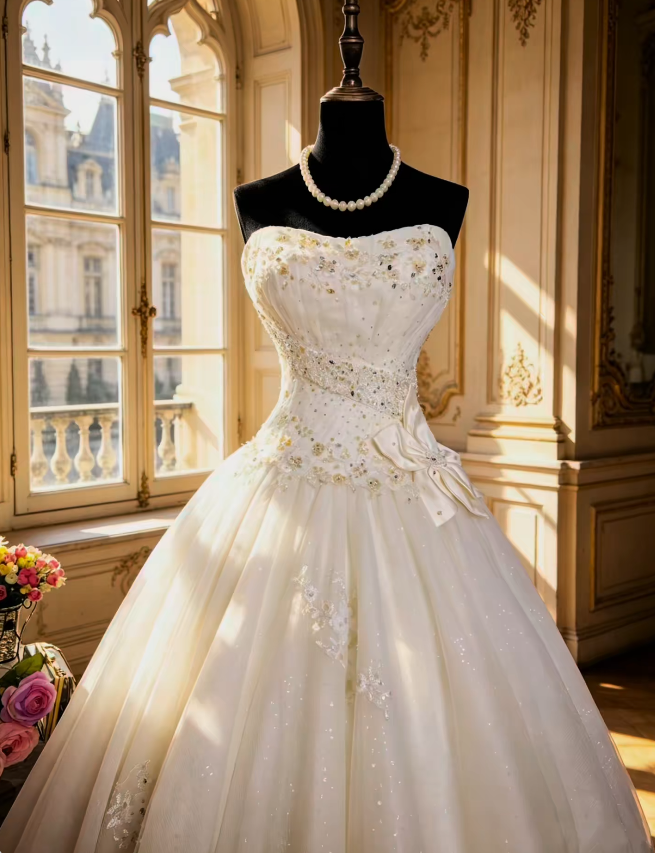Elegant White Wedding Dress Sweetheart A-Line Bridal Gown Appliques Tulle Bridal Dress DP05717