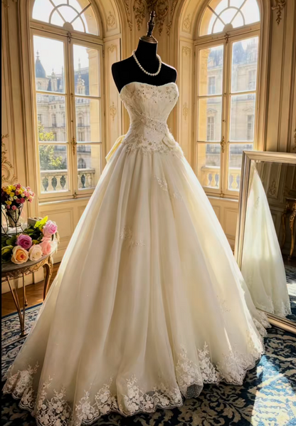 Elegant White Wedding Dress Sweetheart A-Line Bridal Gown Appliques Tulle Bridal Dress DP05717