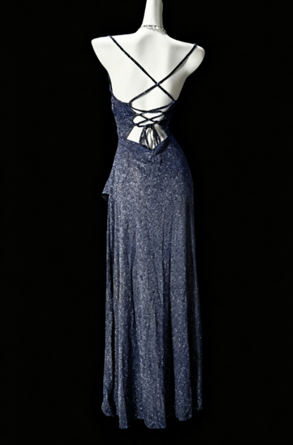 Simple Spaghetti Straps Sheath Satin Long Evening Dress Navy Blue Prom Dress DP05723
