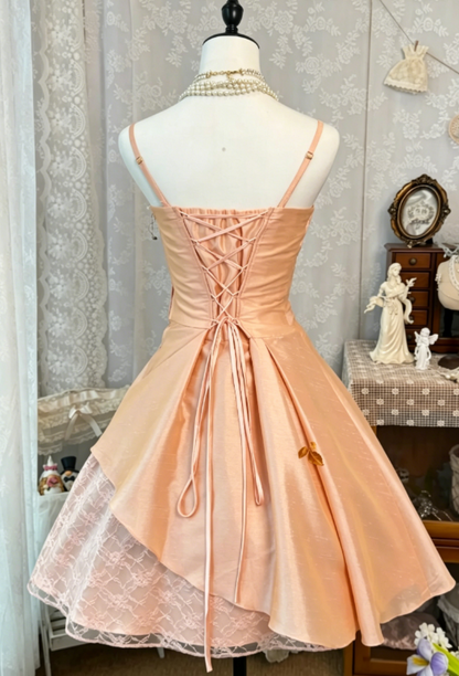 Chic Spaghetti Straps Short Prom Dress A-Line Satin Birthday Dress Blush Pink Graduation Party Dress DP05729