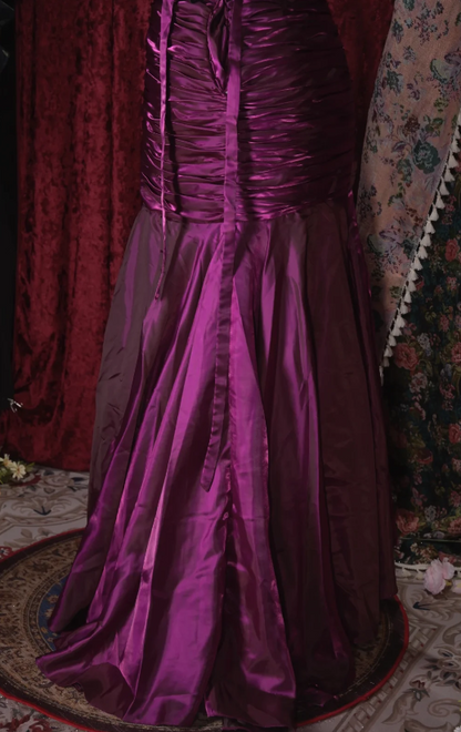 Glam Purple Prom Dress Strapless Sheath Satin Long Evening Dress DP05739
