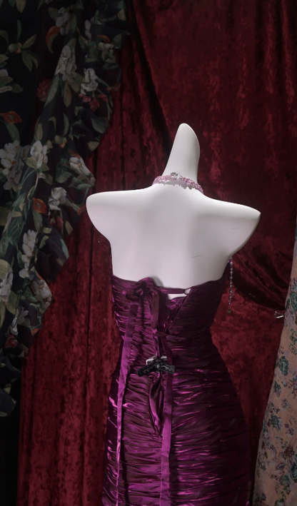 Glam Purple Prom Dress Strapless Sheath Satin Long Evening Dress DP05739