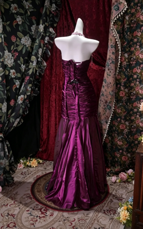 Glam Purple Prom Dress Strapless Sheath Satin Long Evening Dress DP05739