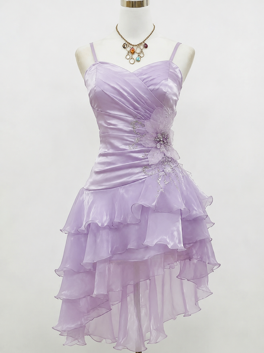 Chic Spaghetti Straps Birthday Dress A-Line Chiffon Lilac Homecoming Dress DP05760