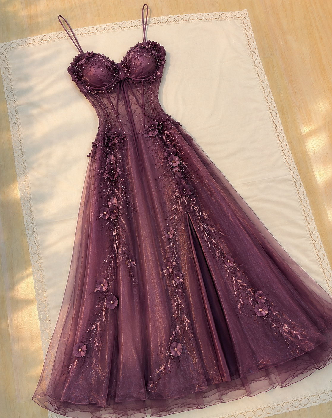 Classy Spaghetti Straps Evening Dress Sheath Chiffon Beaded Long Formal Dress DP05762