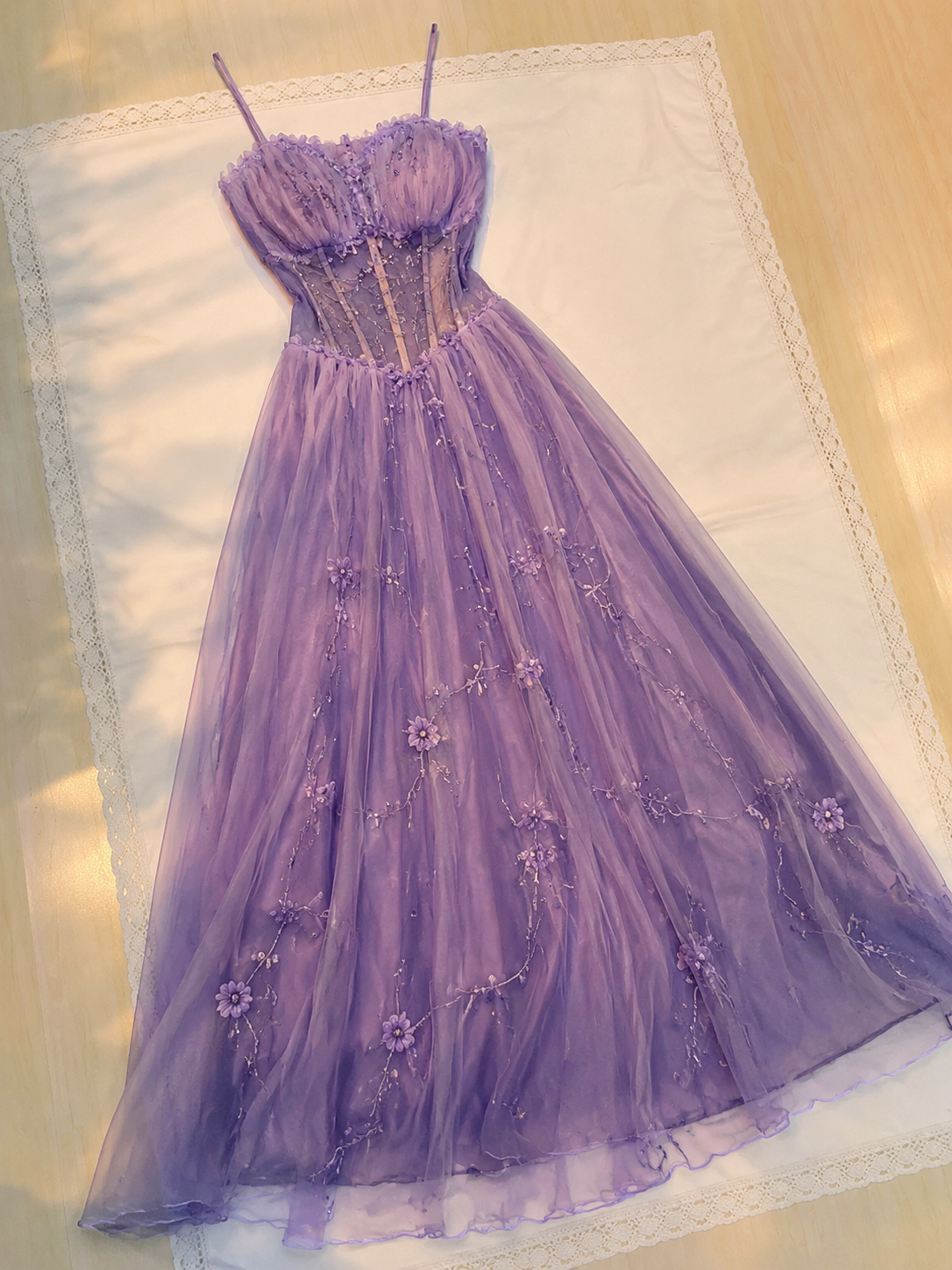 Classy Purple Evening Dress Spaghetti Straps Sheath Chiffon Beaded Long Formal Dress DP05763