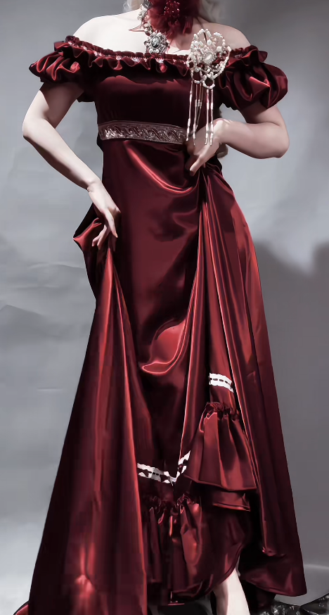 Classy Burgundy Birthday Dress Off-shoulder Imperial Satin Long Evening Dress DP05771