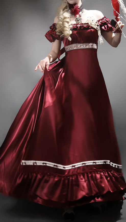 Classy Burgundy Birthday Dress Off-shoulder Imperial Satin Long Evening Dress DP05771