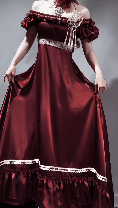 Classy Burgundy Birthday Dress Off-shoulder Imperial Satin Long Evening Dress DP05771