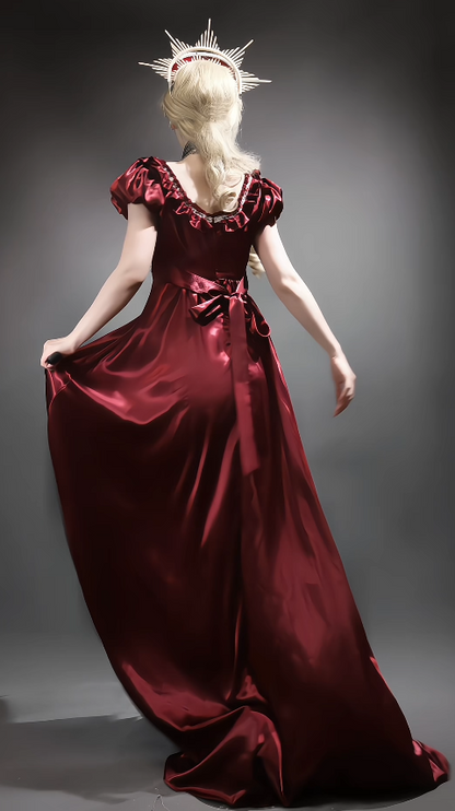Classy Burgundy Birthday Dress Off-shoulder Imperial Satin Long Evening Dress DP05771