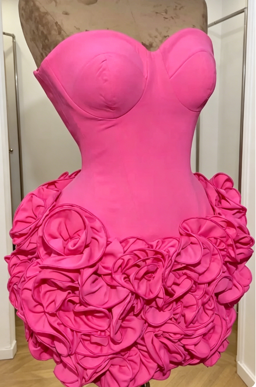 Robe d'anniversaire chic rose vif, robe de cocktail fourreau bustier en satin pour bal de promo DP05789