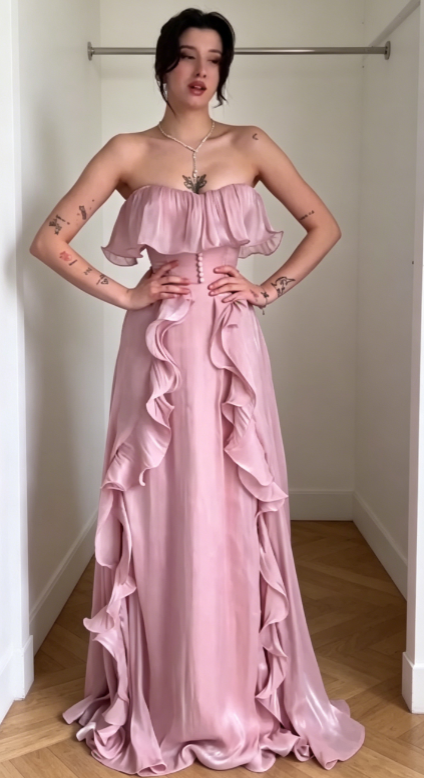 Chic Pink Prom Dress, Strapless Sheath Chiffon Long Evening Dress DP05790
