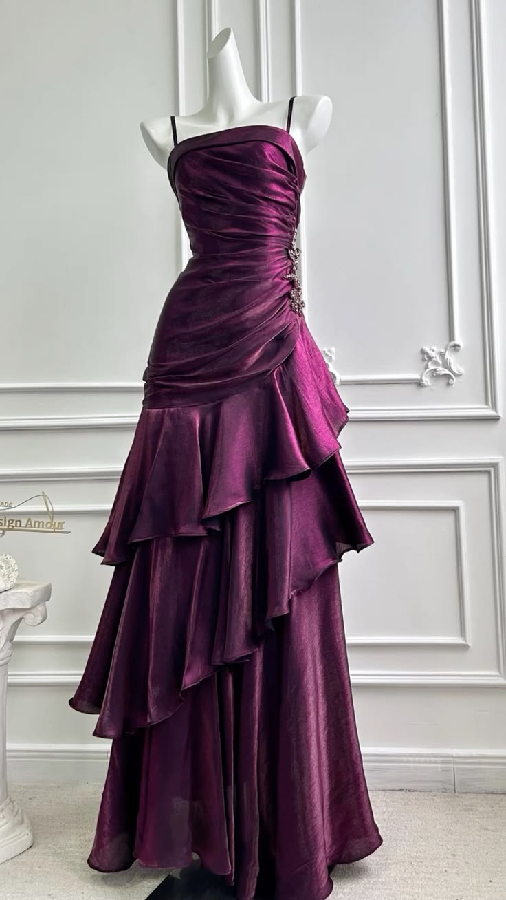 Chic Purple Prom Dress, Spaghetti Straps Sheath Chiffon Long Evening Dress DP05793