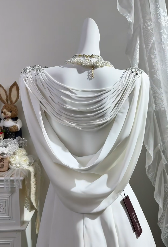 Classy V-neck A-Line Wedding Dress Chiffon Bridal Dress White Bridal Gown DP05797