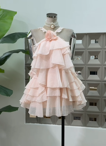 Chic Pink Homecoming Dress Halter Sheath Chiffon Short Prom Dress Sleeveless Graduation Party Dress DP05810