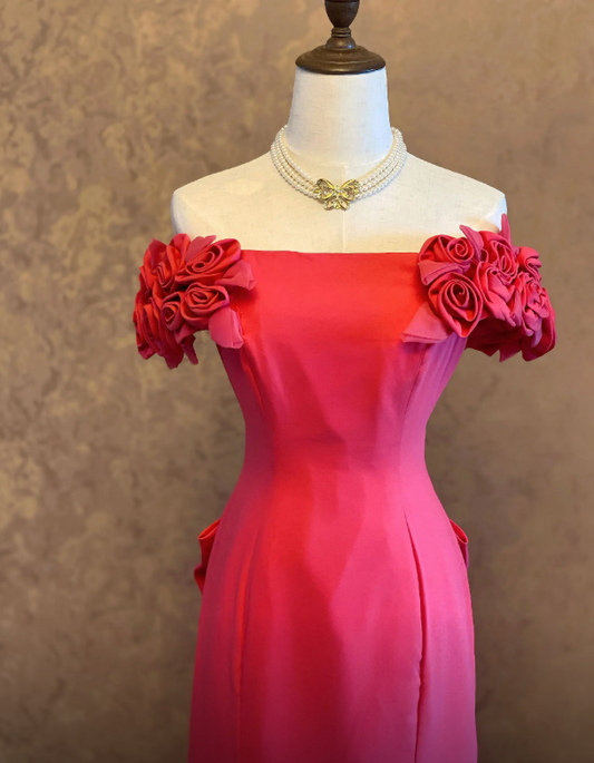 Elegant Off-shoulder Mermaid Chiffon Long Evening Dress Pink Mother Of Bride Dress DP05833