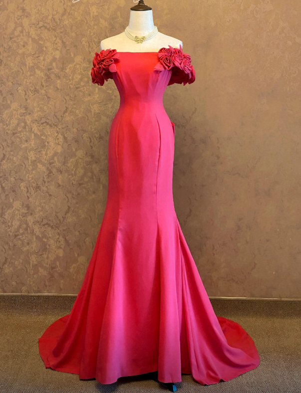Elegant Off-shoulder Mermaid Chiffon Long Evening Dress Pink Mother Of Bride Dress DP05833