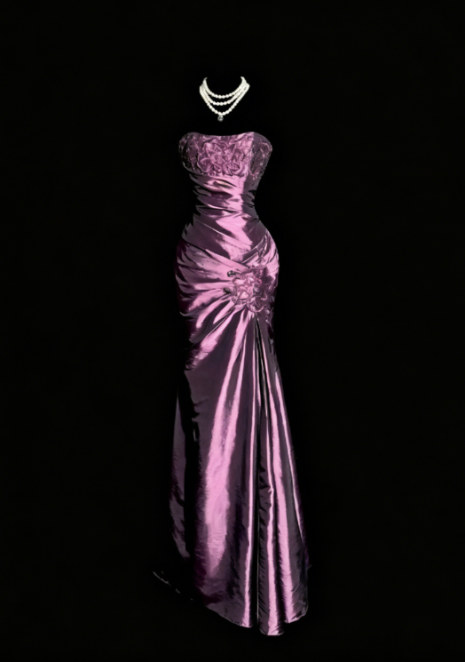 Élégante Robe de Soirée Longue en Satin Sirène sans Bretelles Violette Robe Mère de la Mariée DP05835