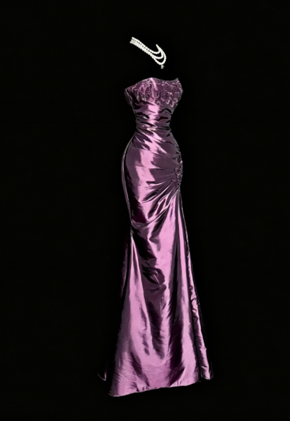 Élégante Robe de Soirée Longue en Satin Sirène sans Bretelles Violette Robe Mère de la Mariée DP05835