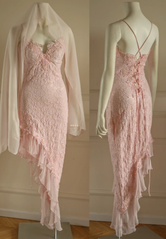Chic Pink Short Homecoming Dress Spaghetti Straps Sheath Lace Birthday Dress Sleeveless Party Dress  DP05853
